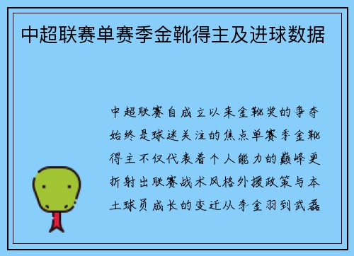 中超联赛单赛季金靴得主及进球数据