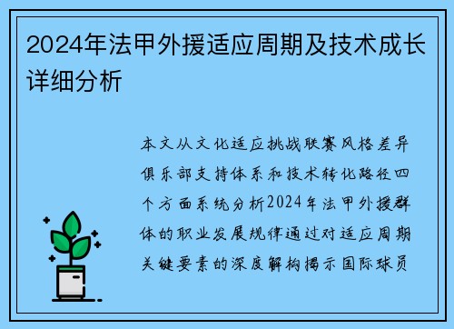 2024年法甲外援适应周期及技术成长详细分析